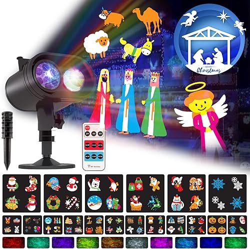 Luces decorativas de Navidad para interiores y exteriores impermeables 18 luces de proyector de movimiento con ola de océano 2 en 1 para fiestas