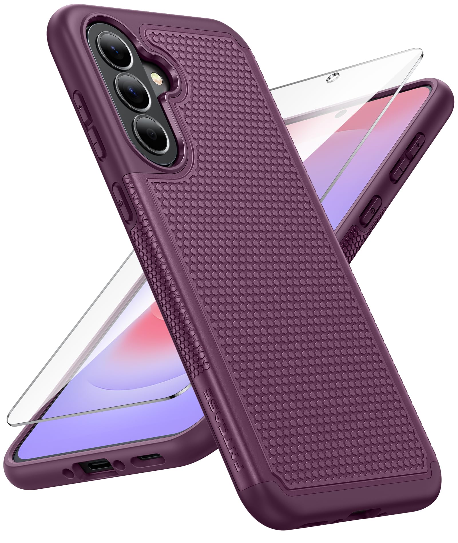 FNTCASE for Galaxy A37-5G Phone Case: Dual Layer Samsung A37 5G Cover | Non Slip Matte Textured Protective Cases With Screen Protector, Military Grade Shockproof Drop Protection, Burgundy