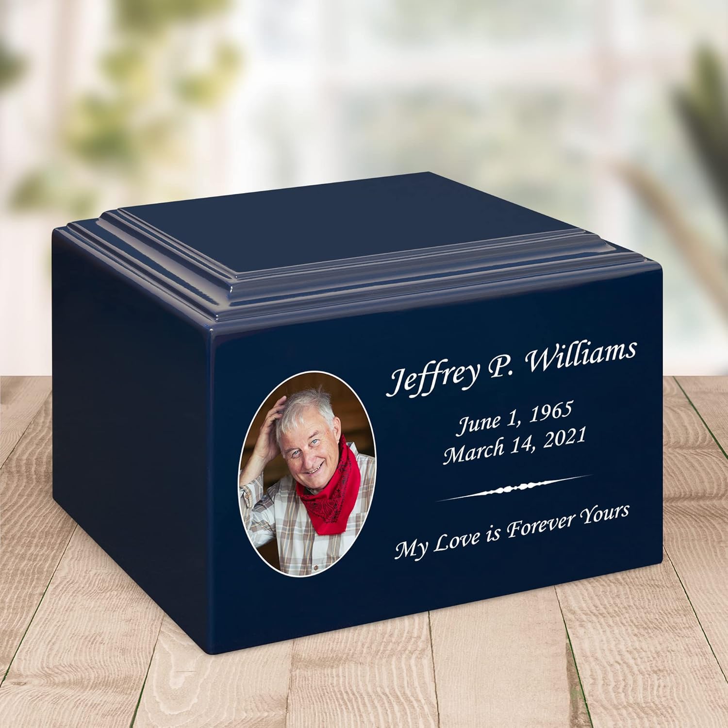 Stonewood Large Engraved Custom Photo Cremation Urn for Human Ashes - Composite Wood Cremation Urn for Adult Ashes - 280 Cubic Inch Capacity -Personalization Included