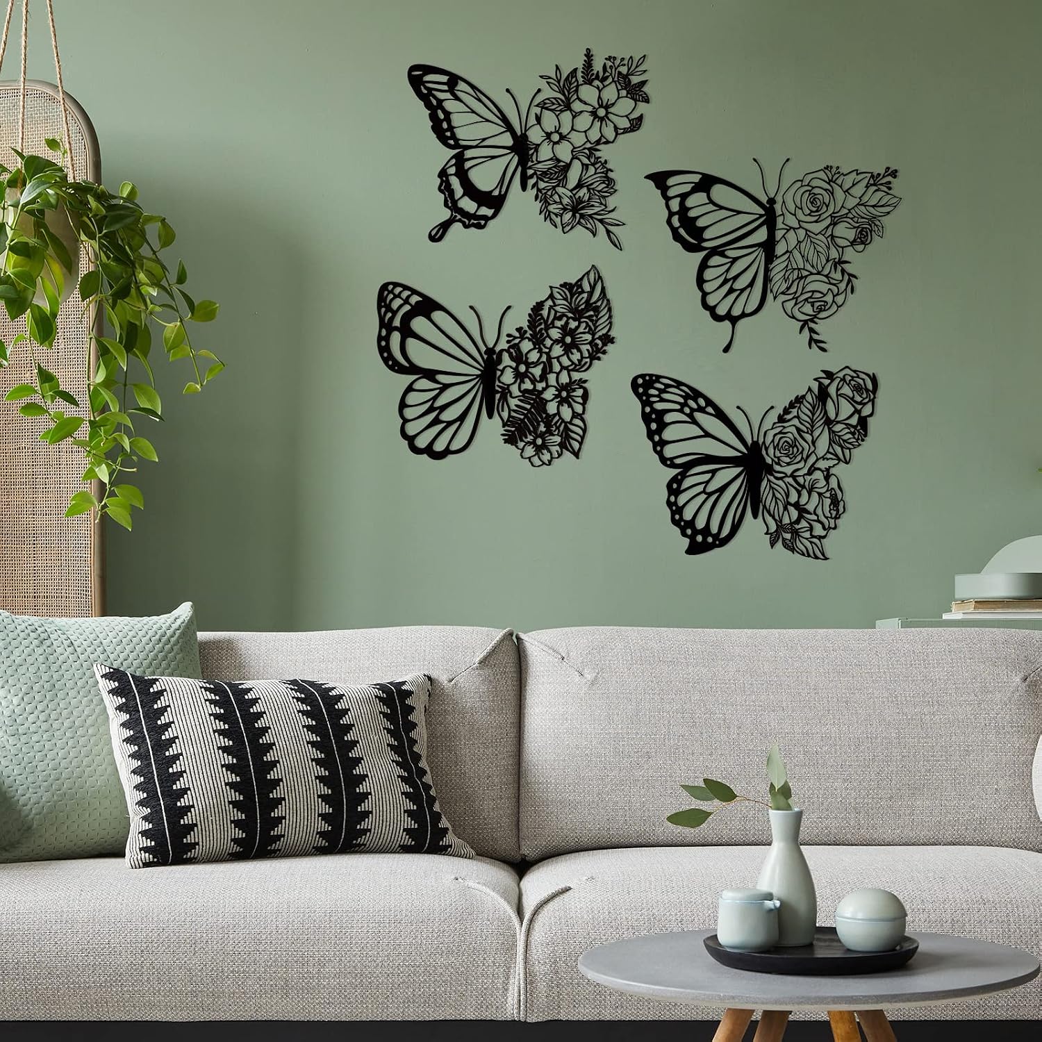 Pelopy 4 Pcs Butterfly Metal Wall Decor Boho Butterfly Decoration Wall Art Iron Hanging Wall Decor Flower Wall Art for Bedroom Living Room Home Wall Indoor Outdoor Farmhouse Black