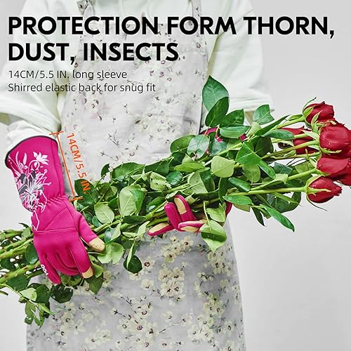 Miniatura 4 de Vgo SL7445 - Guantes de jardinería de cuero sintético para mujer, guantes de trabajo de manga larga, transpirables y con agarre, de alta destreza,