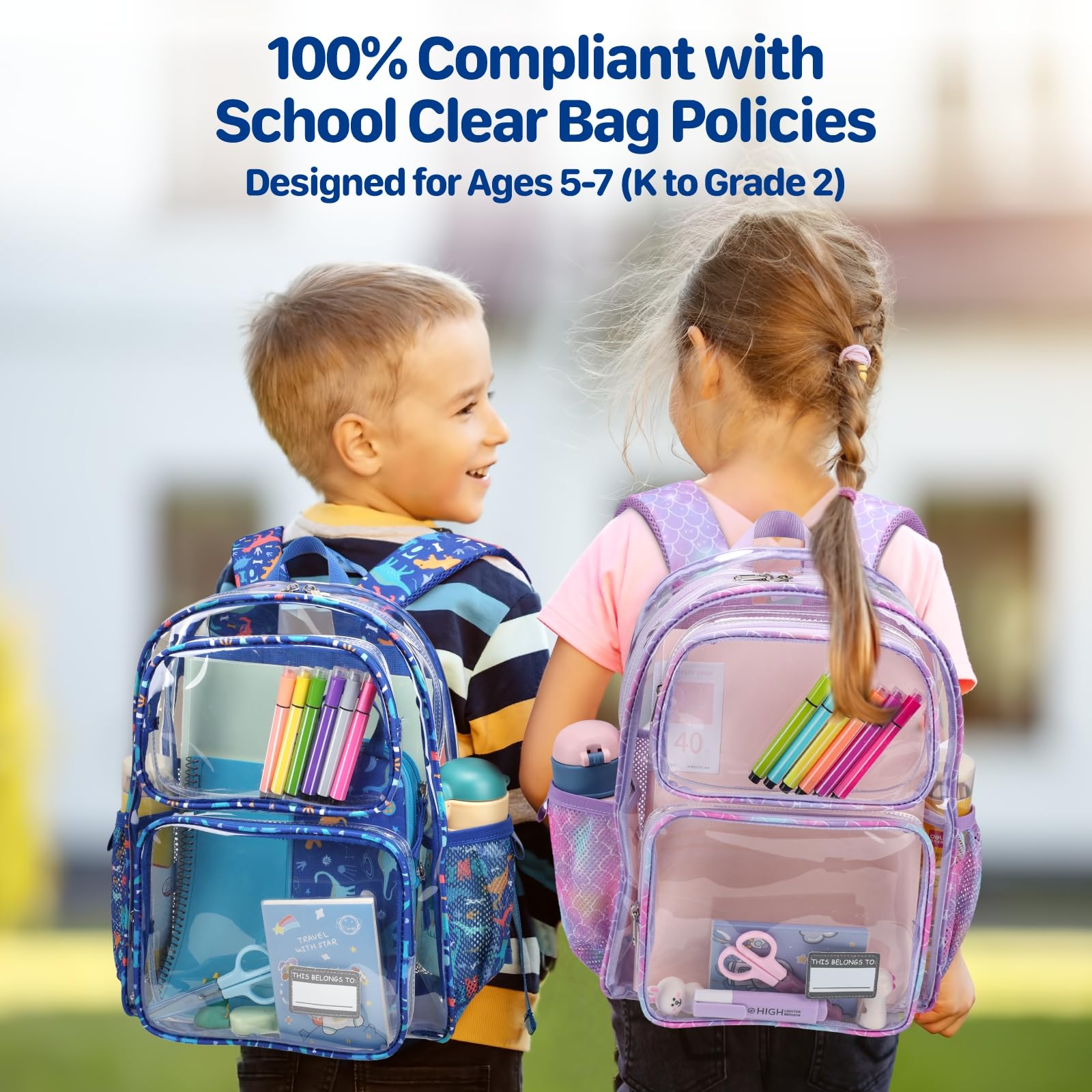 Bagseri Mochila transparente para niños, mochila transparente de 15 pulgadas para niñas y niños de 3 a 8 años, mochila transparente resistente para la escuela, 1 unidad, dinosaurio azul A, 38,1 cm