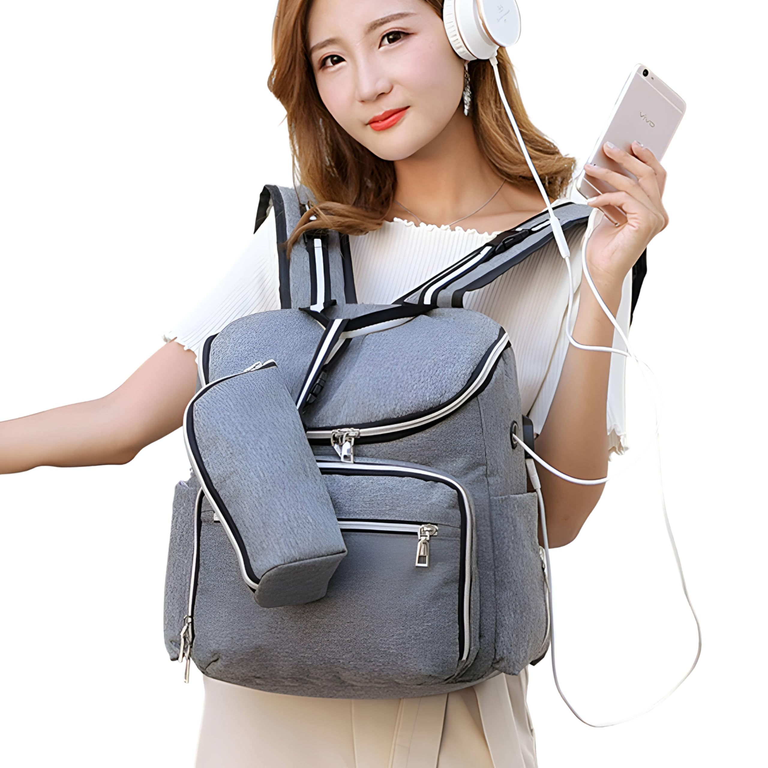 BEMBIKA Diaper Bags For Mom And Dad Kids Diaper Bags For Travel Backpack With Small Bottle Pouch For Multi-Function Waterproof And Large Capacity (Grey)-picture-16