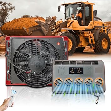 24V Tractor Air Conditioner 9200 BTU, 24 Volt DC Air Conditioner AC Unit for Truck Parking, Quiet A/C Cooling for Semi Truck, Loader, Excavator, Engineering Vehicles, Trailer, Forklift, Crane