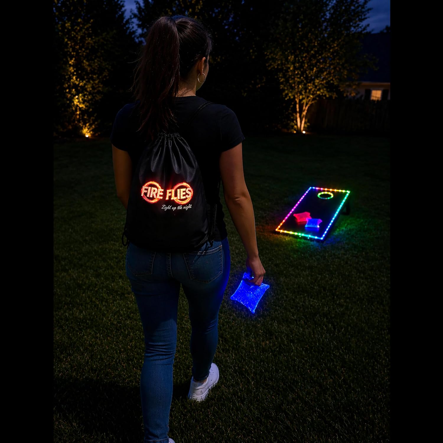 Light Up Cornhole Bags, Fiber Optic with LED, Rechargeable, 7 Color Modes, Slick and Stick Sides, Microsuede
