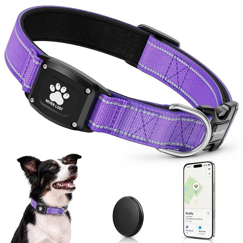 Coleira para cães com rastreador compatível com Apple Find My, nylon e refletiva, Myiwb, L (41,91–59,69 cm)