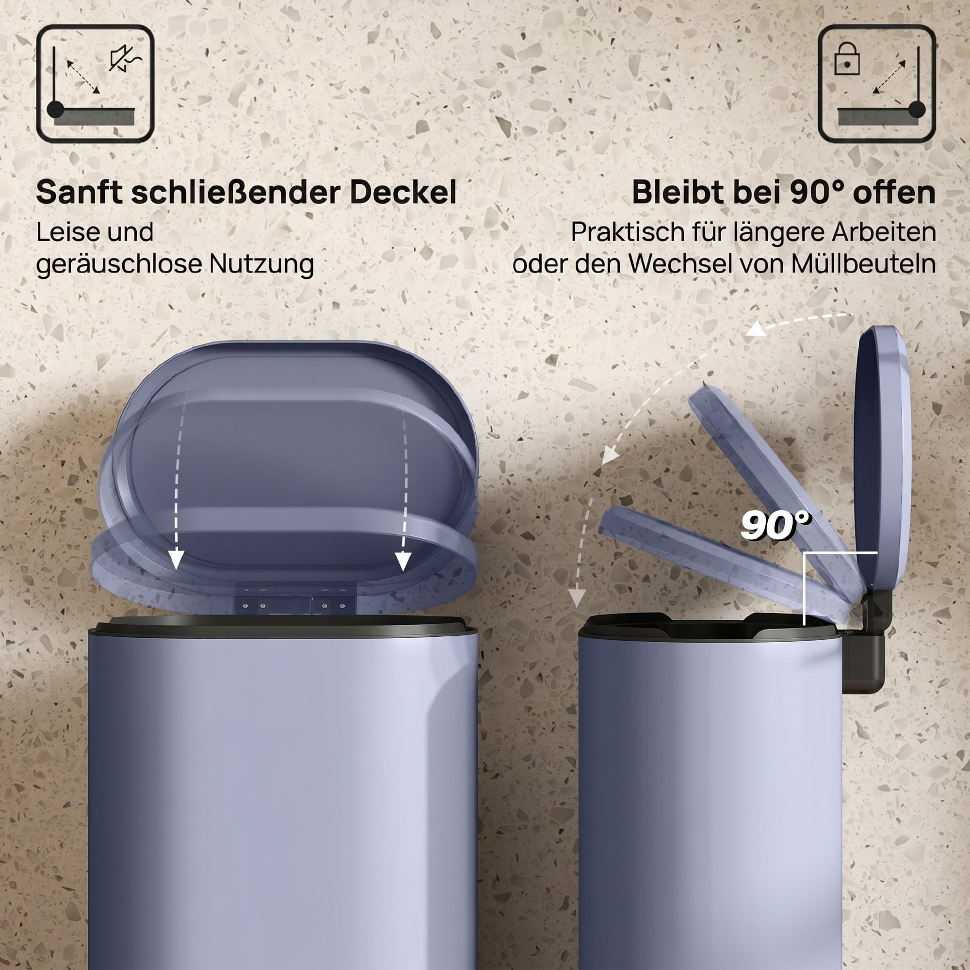 HOMCOM 30L Cestino 90° Coperchio Stay-Open Slim Rett. Ped. Grigio | Soft-Close Coperchio, secchio interno rimovibile, per casa e ufficio, antimpronta