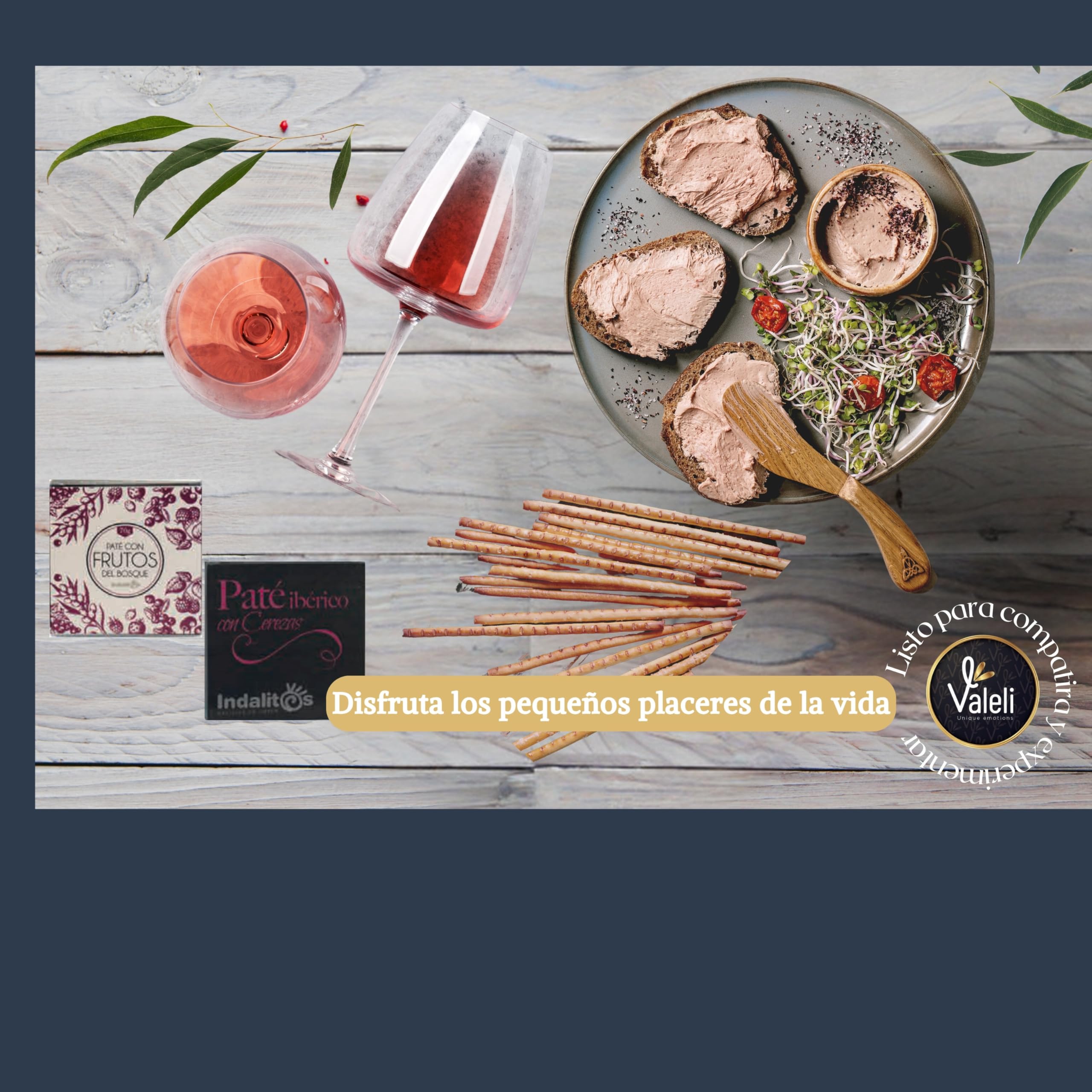 VALELI Pack regalos para hombre mujer, Cesta Gourmet con Vino Tinto Rioja Crianza 75cl, 3 Patés Ibéricos y Mochila Isotérmica.Detalle Cumpleaños, Navidad