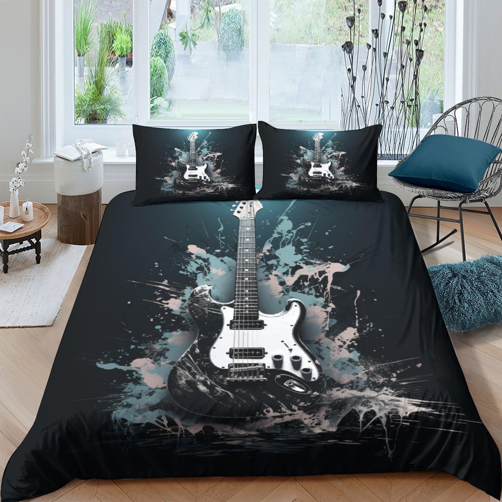 AAIRRA Duvet Cover Set for Girls Boys Bed Cover,3D Cool Guitar Bedding Comforter Cover Bedspread,Soft Microfiber Quilt Cover Zipper with Pillowcas King（220x240cm）
