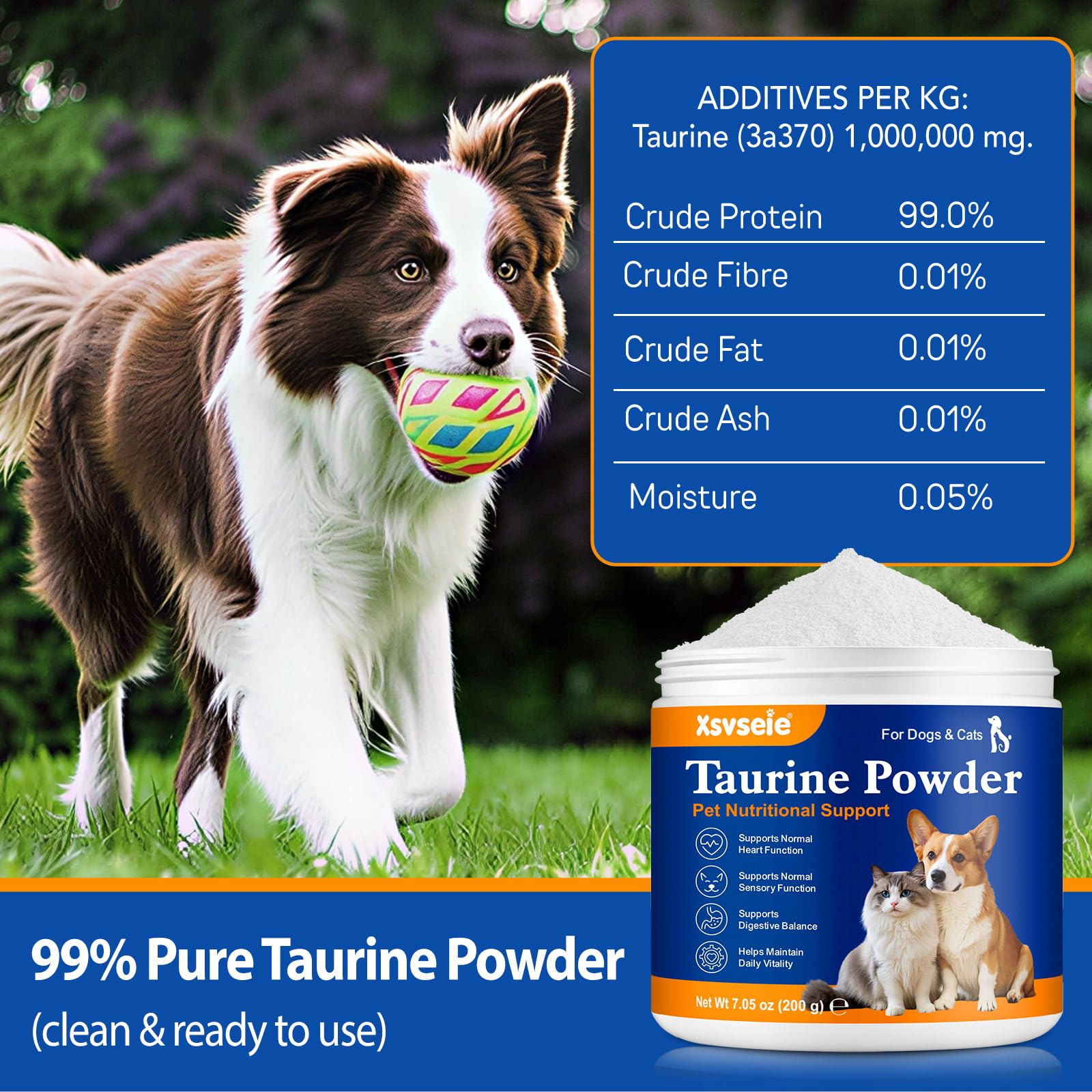 Taurina para Gatos, 200g Pura Garra Pure Taurina Gatos, Mantener la Retina, el Sistema inmunológico y el metabolismo, Mantener la función cardíaca y el Sistema Cardiovascular