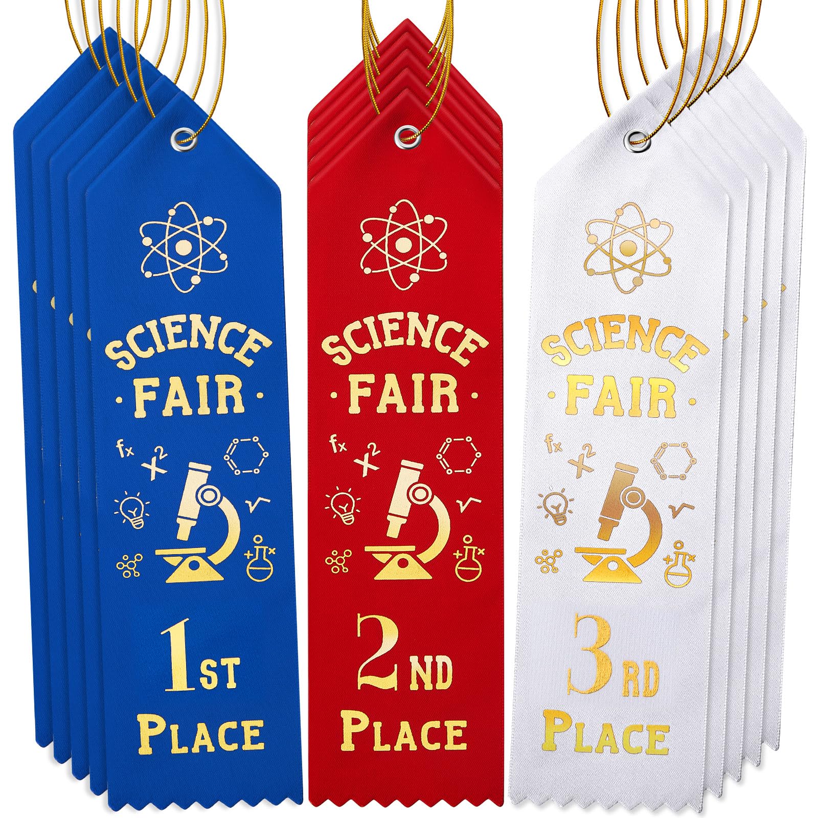 Science Fair Award Ribbons 1st, 2nd, 3rd Place Participation Prize Winner Recognition Ribbons with Event Card and Rope for Competition Sports Event