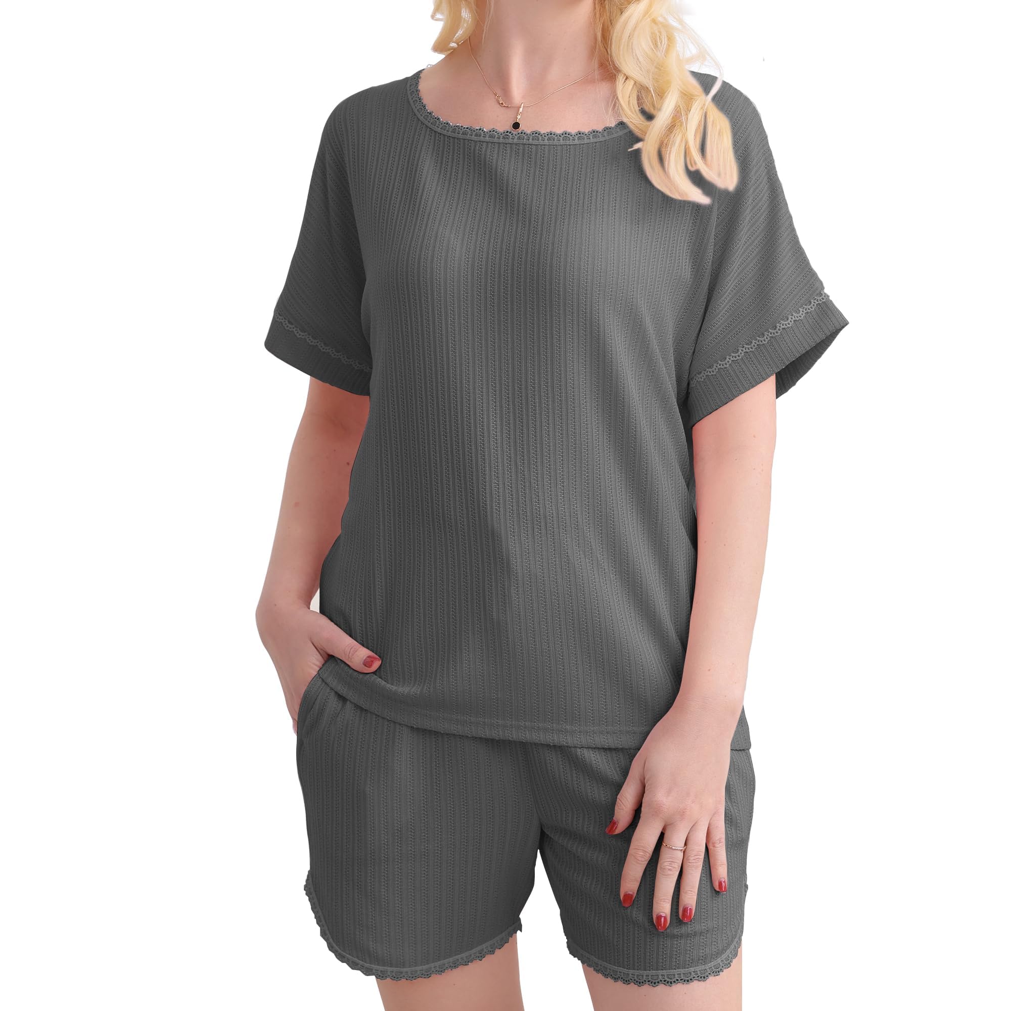 V.&GRIN Girls Women Pajama Set, Summer Cute Soft 2 Piece Short Sleeve and Shorts Mommy and Me Matching Pjs Sets