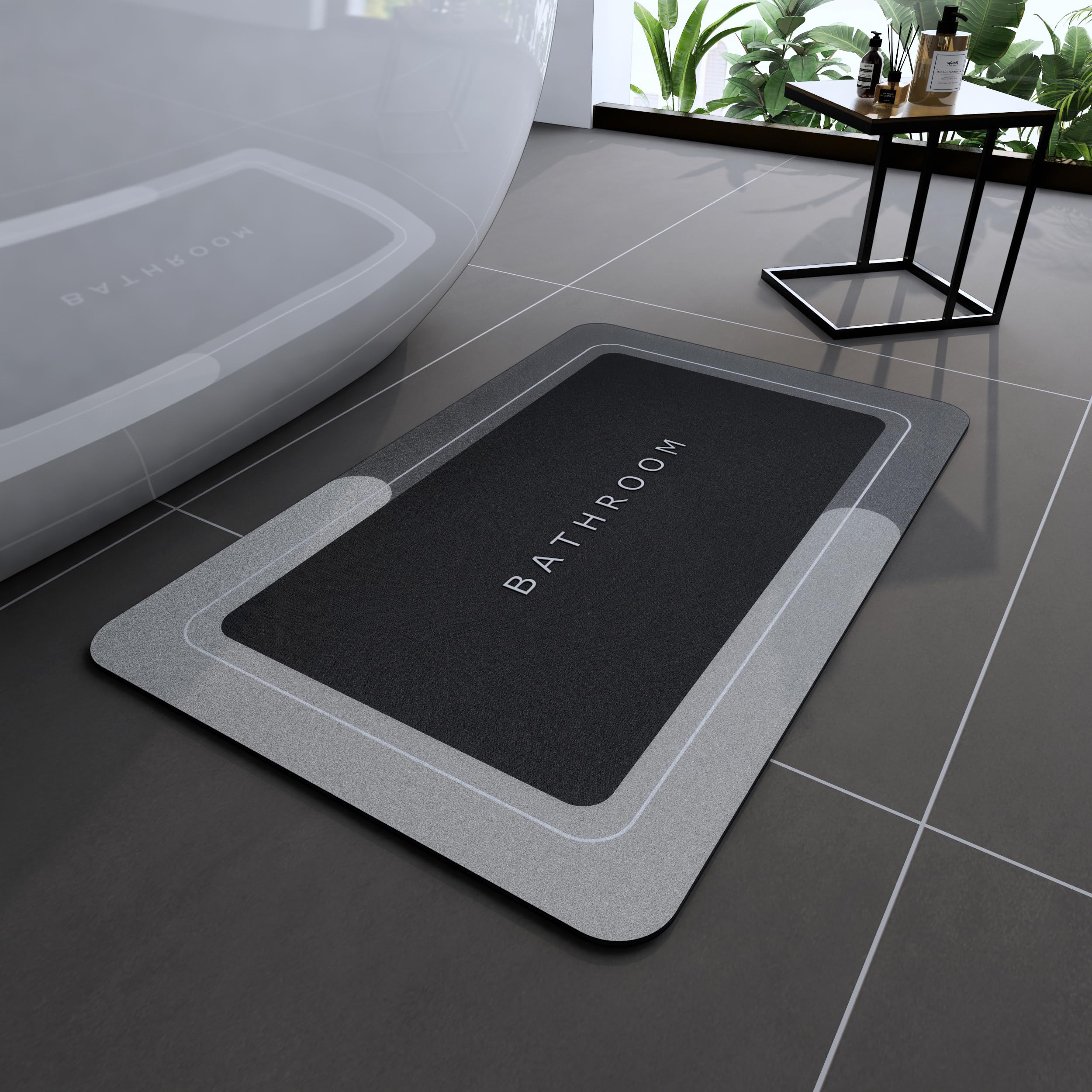 Deparnit Alfombras de baño de goma antideslizantes de secado rápido, súper absorbentes, delgadas, se ajustan debajo de la puerta, alfombras rectangulares lavables a la moda para baño, bañera, ducha y