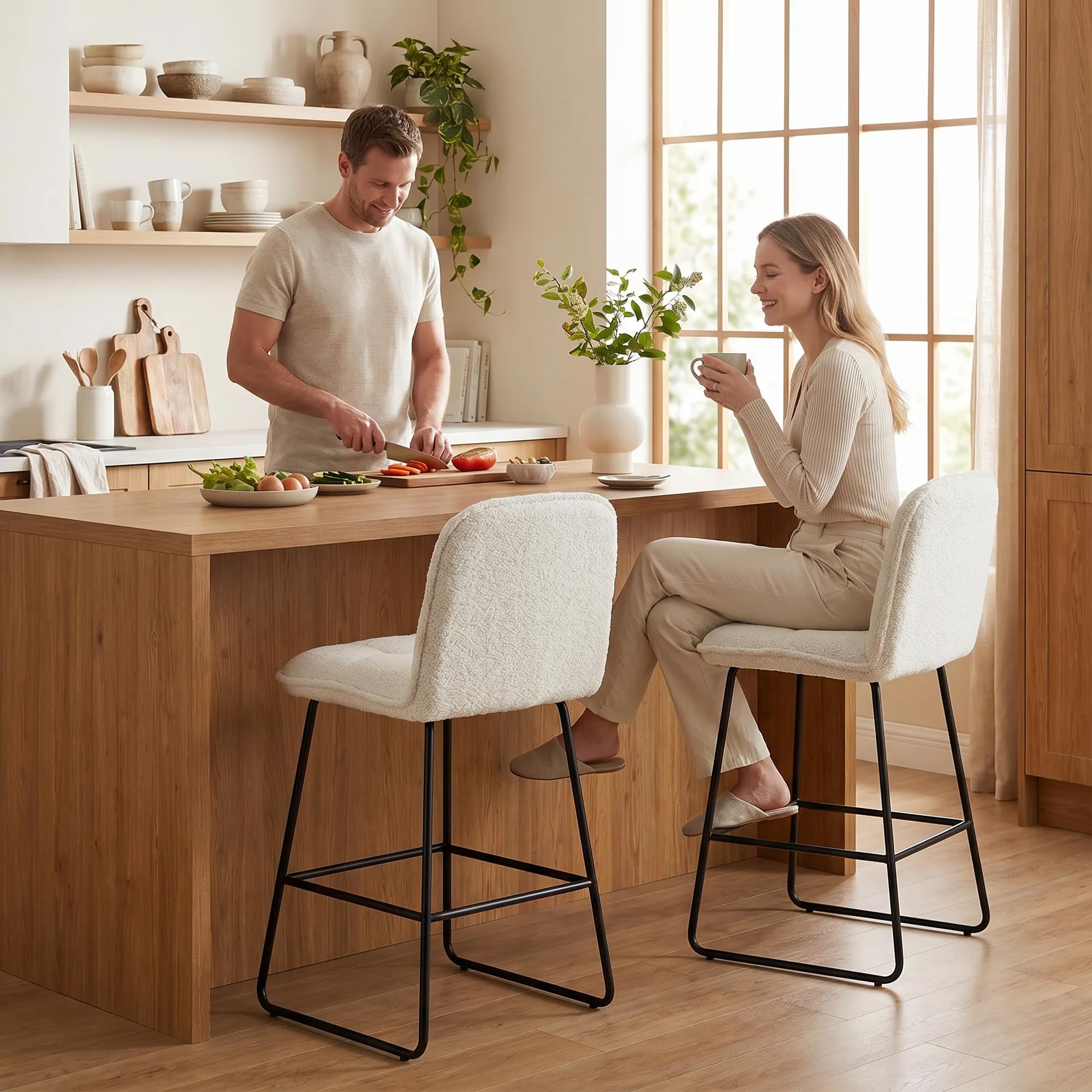 HOMCOM Lot de 2 Tabourets de Bar Extra-Large Assise 66H cm Crème