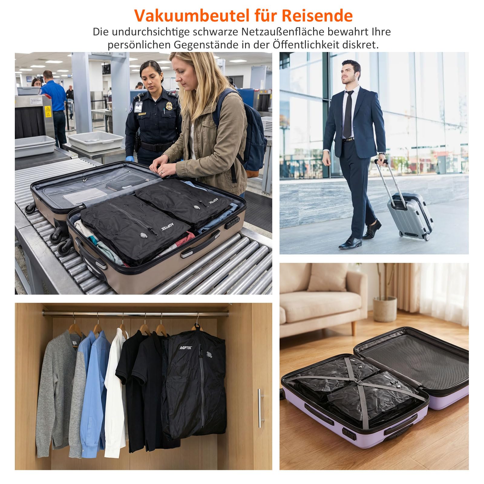 AGPTEK 33L Reisevakuumbeutel mit Pumpe, Professionelle Vakuumsäcke | 70D wiederverwendbare Kompressionsbeutel für Koffer & Rucksack