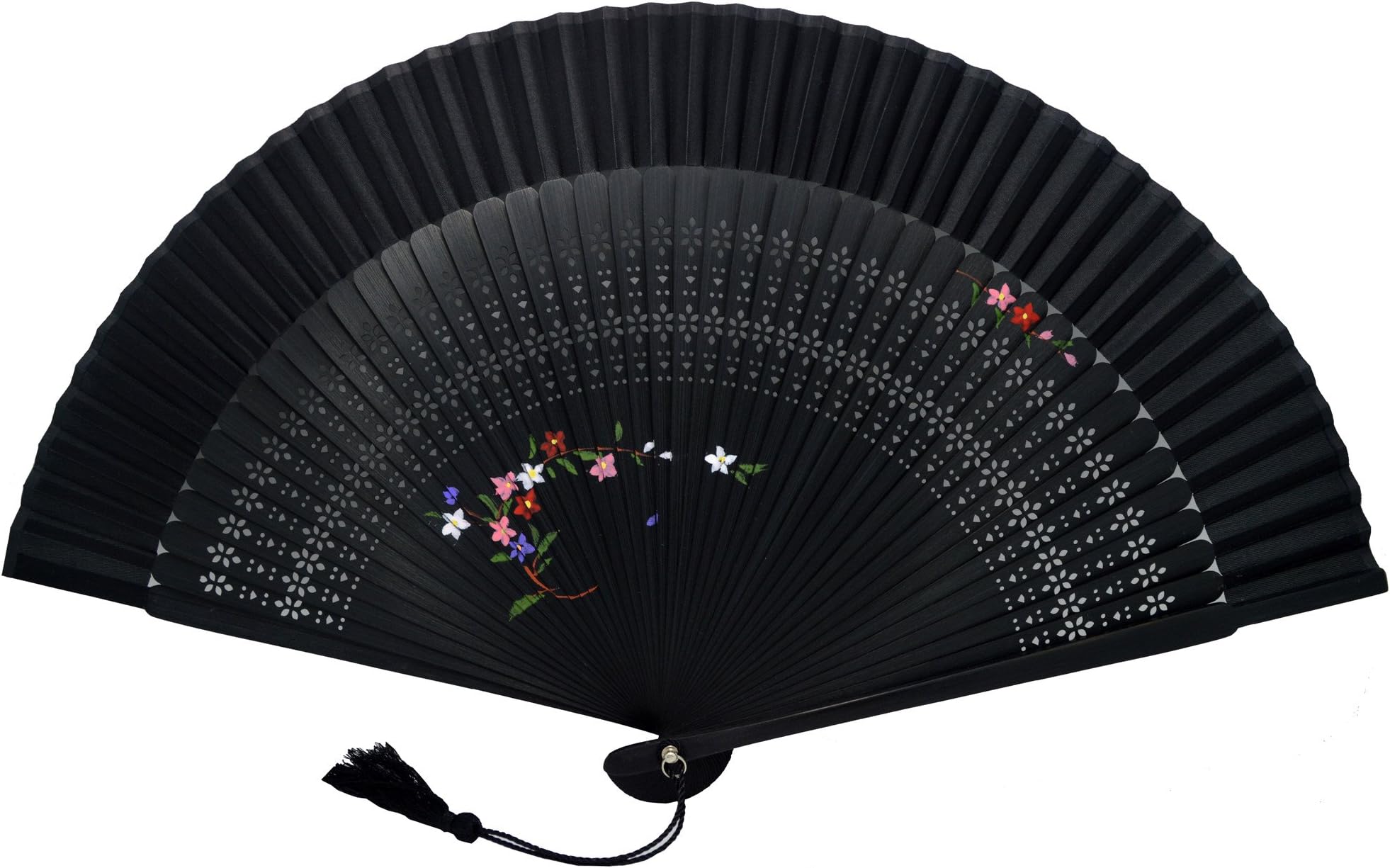 Tang-Dynasty(TM Black Japanese Silks Hand Fan Hand Painting Flower Handheld Fan Jhf-191