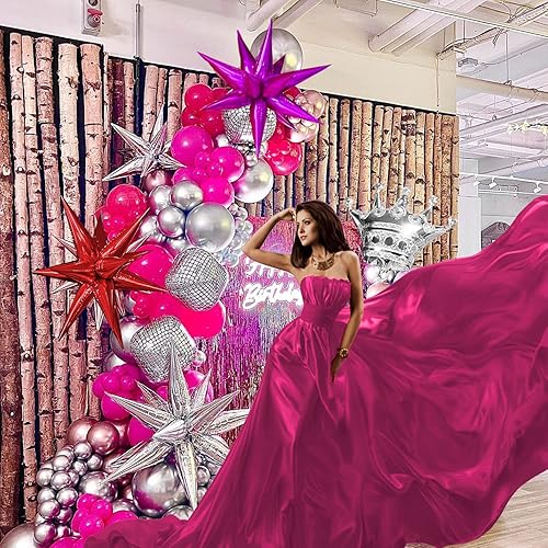 Miniatura 4 de Kit de arco de guirnalda de globos rosa intenso y plateado con bola de discoteca, globos Starburst, temática de princesa, discoteca de los años 90,