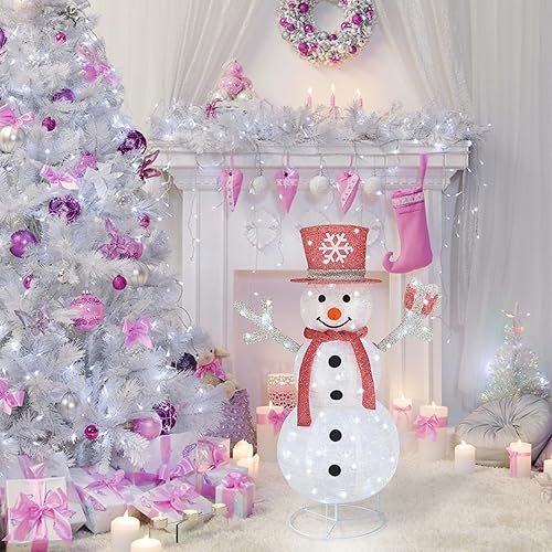 Vista 8 de Muñeco de nieve iluminado para exteriores, muñeco de nieve emergente para exteriores, decoración de Navidad preiluminada, 100 luces, muñecos