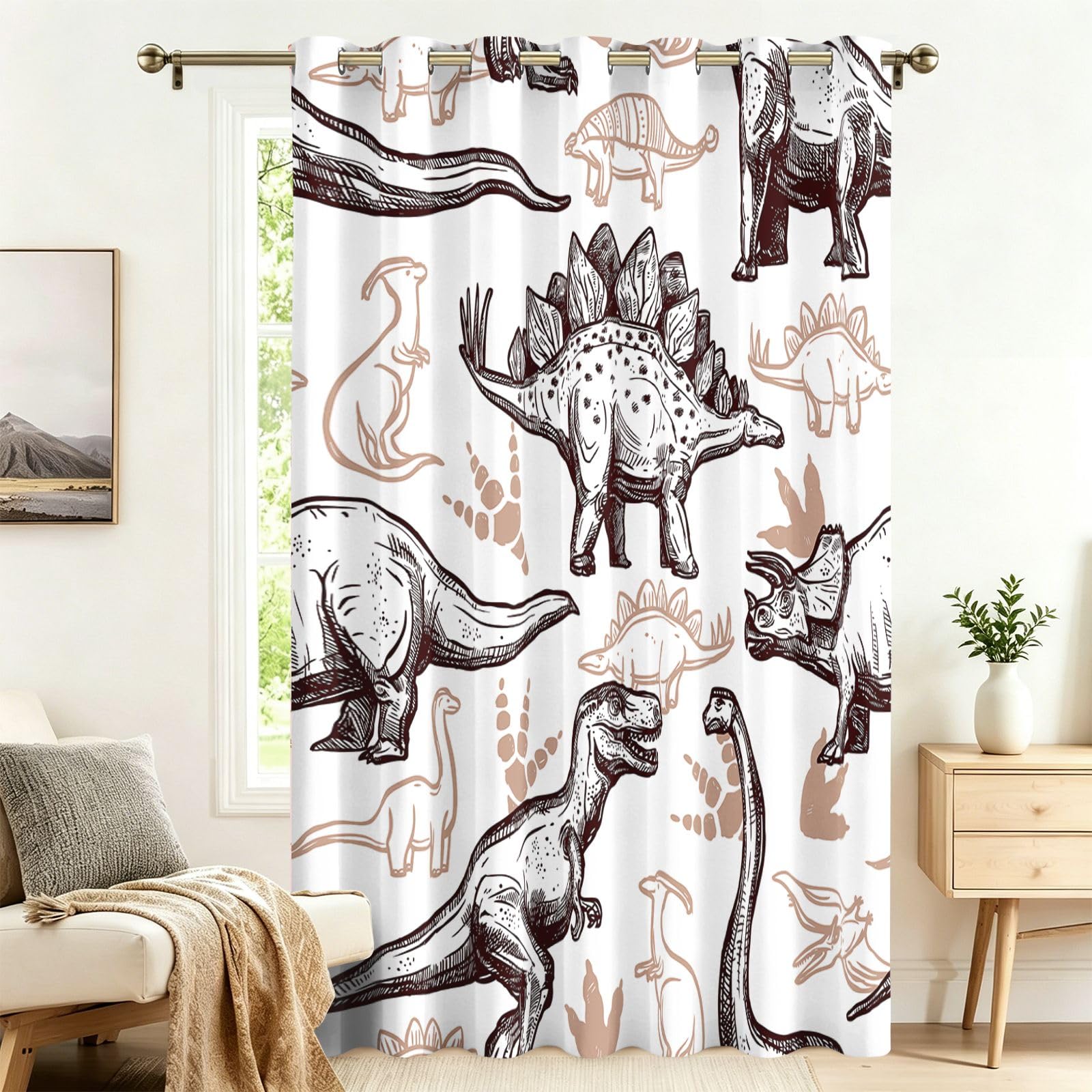 Fadaing Prehistoric Dinosaur Blackout Curtains with Eyelets, 1 Piece, Extra Wide Living Room Door Curtain, 220 x 300 cm, Privacy Screen, Opaque, Patterned, Against Heat, Darkening Room Divider