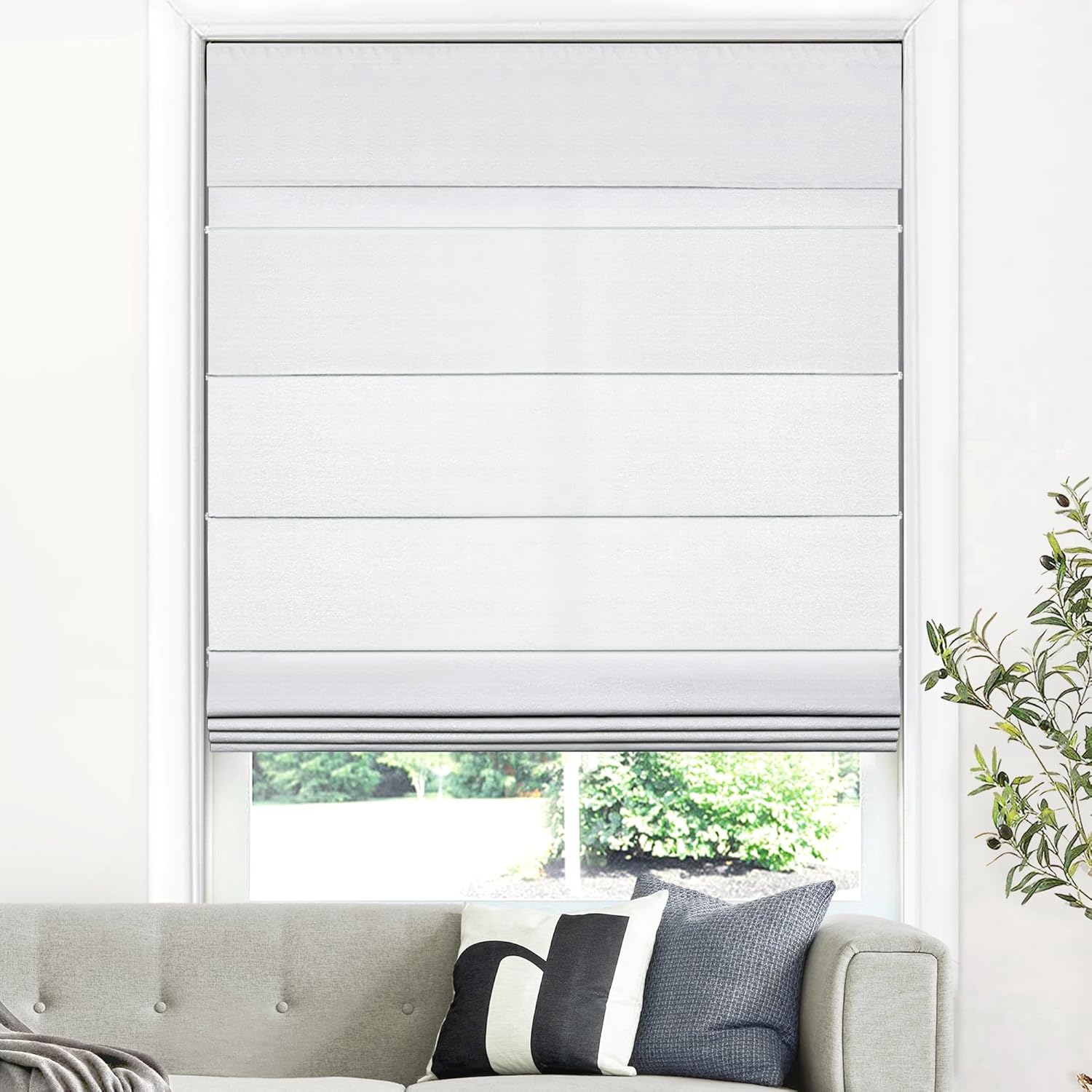 LazBlinds Cordless Roman Shades for Windows, Light Filtering Thermal Insulated Window Blinds, Lightweight Fabric Blinds for Indoor Windows, 36" W x 60" H, Light Grey Light Filtering - Light Grey 36" W x 60" H
