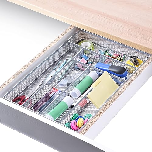 Miniatura 3 de WuGeShop Organizador de cajones de oficina, 6 compartimentos, bandeja organizadora de cajones de escritorio de malla para papelería, bandeja