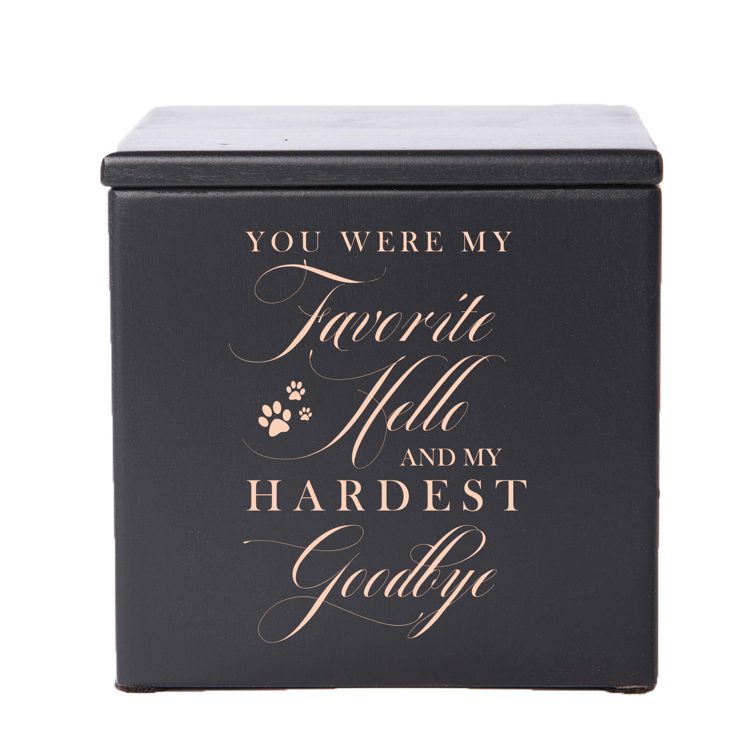 Lifesong Milestones Custom Wooden Cremation Urn Box for Dog, Cat,Pet Ashes Loss Of Pet You Were My Favorite Hello 3.5x3.5x3x3.75 Small Memorial Keepsake Box holds 18 cu.in