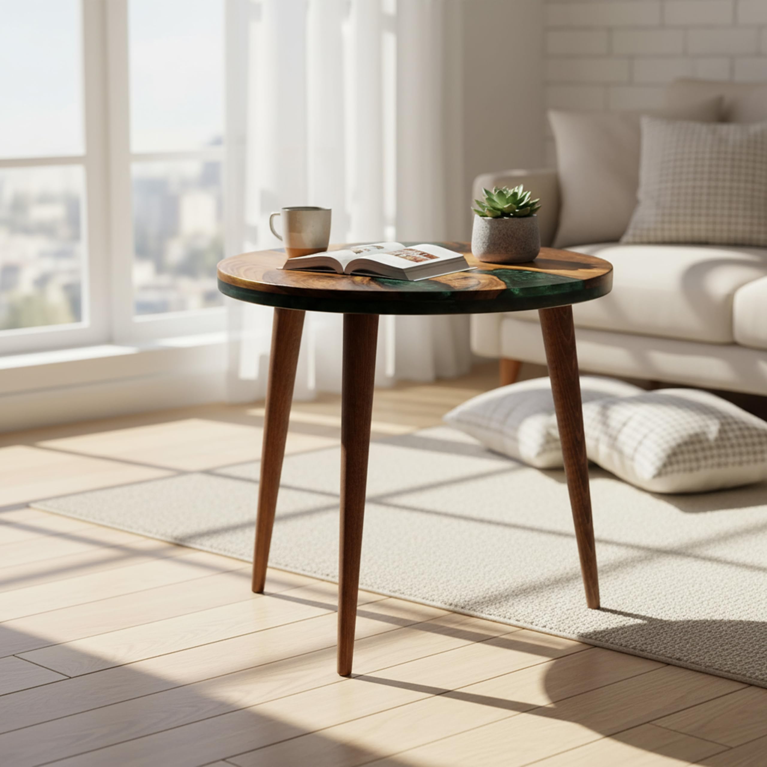 Amazon.co.jp: 20インチ 樹脂ウォールナットラウンドサイドテーブル