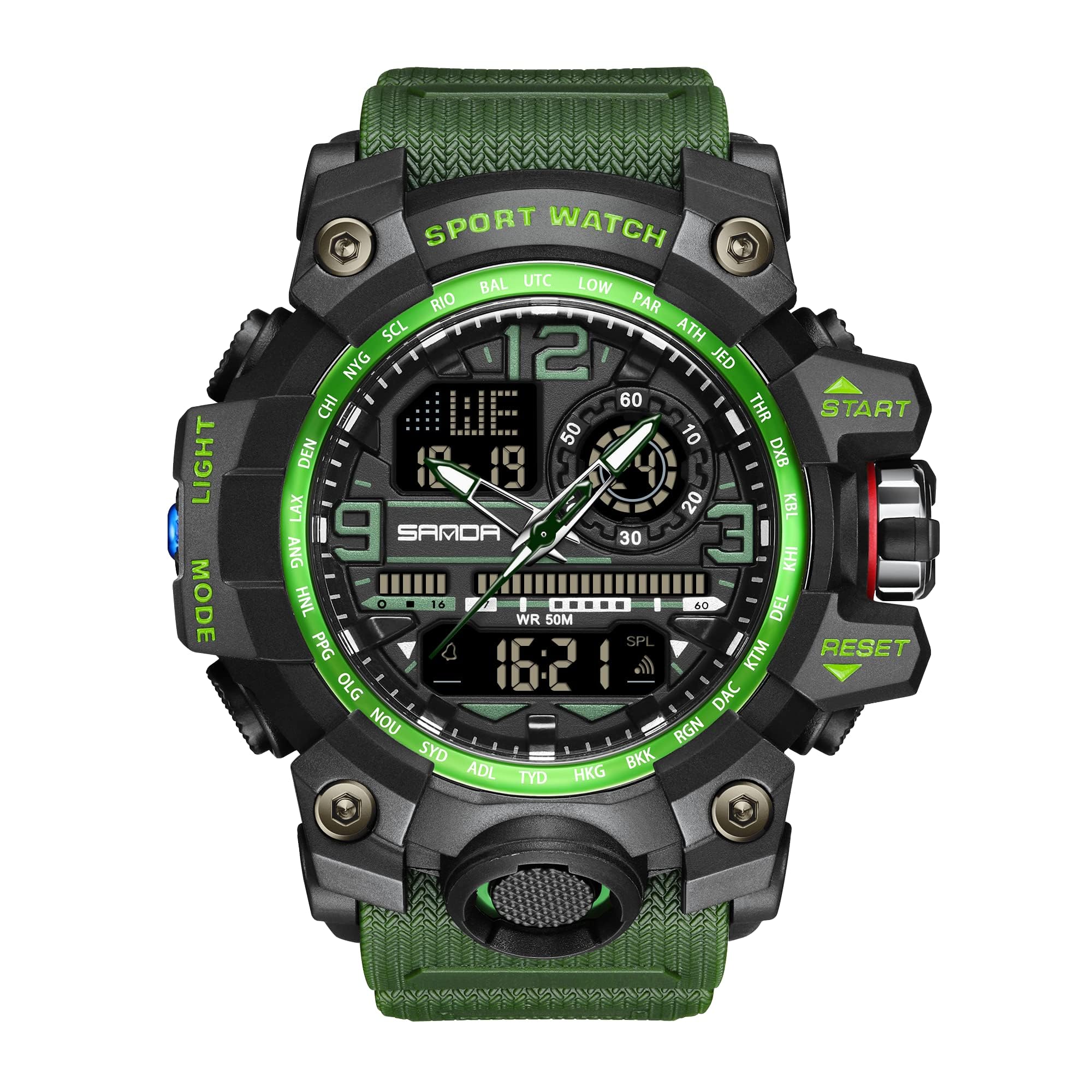KXAITO Mens Watches Sports Outdoor Waterproof Military Watch Date Multi Function Tactics LED Face Alarm Stopwatch for Men 3133, 3133_Green, Large (B09WVLHSN7) Amazon Price History, Amazon Price Tracker