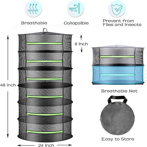 Vista 2 de Bestio Rejilla de secado plegable de malla, 6 capas, transpirable con cremalleras, para hierbas, flores, verduras
