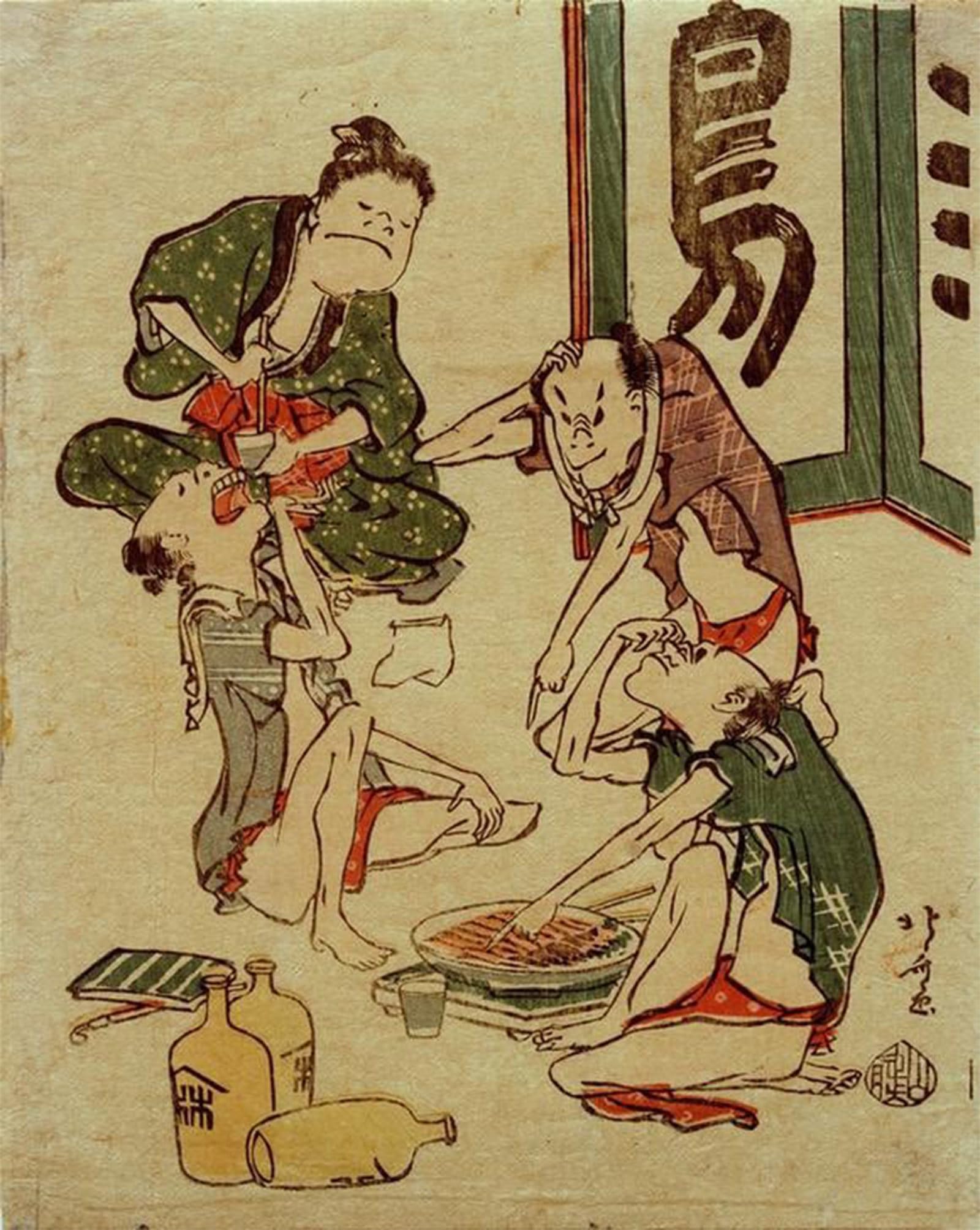 SERENDIPITP Retro Picture Poster Wall Art Pictures Painting Trinkgelage by Katsushika Hokusai Wall Art Canvas Print for Wall Decor 60x90cm