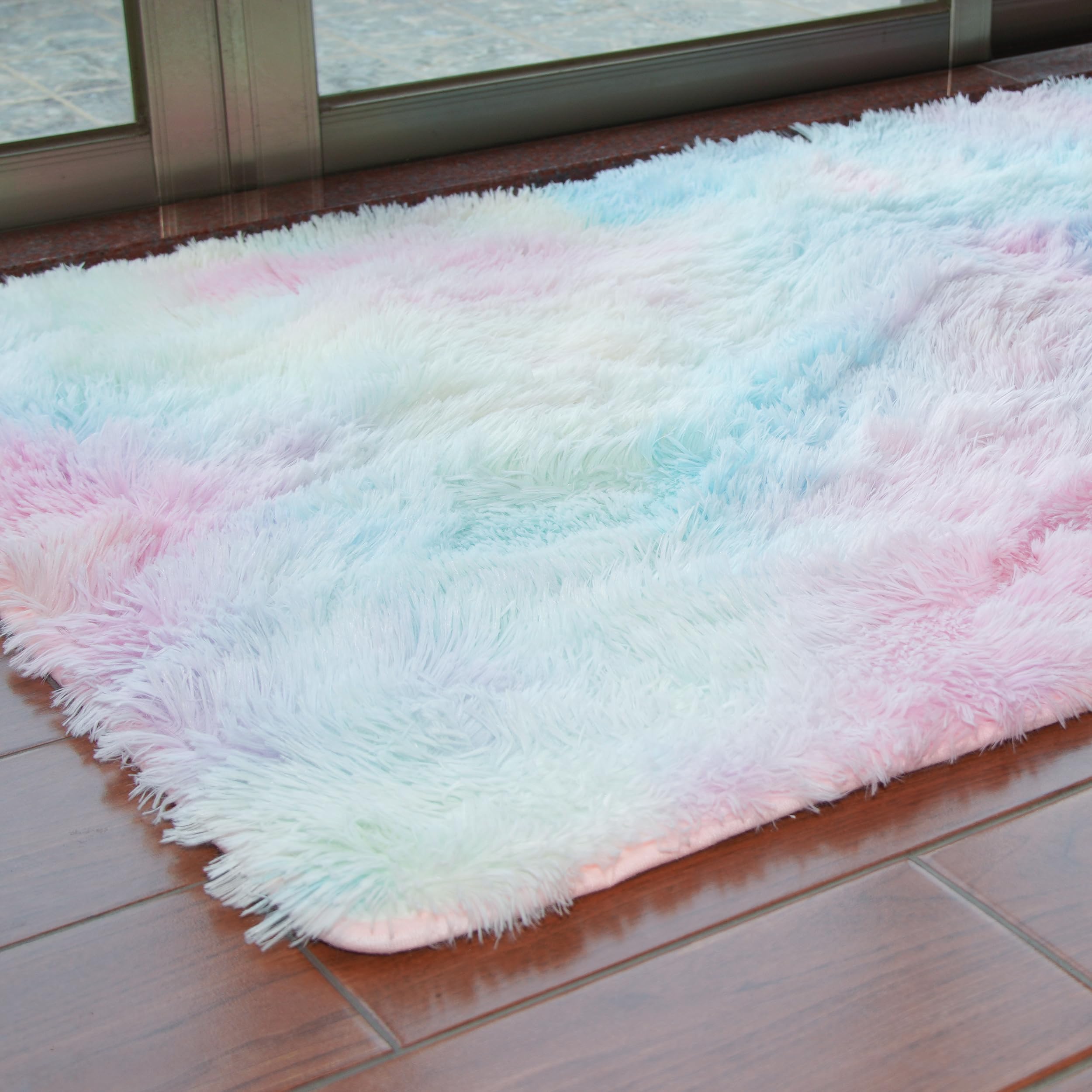 Yifugad Alfombra redonda de felpa, alfombra de área para dormitorio, alfombra redonda colorida y esponjosa para dormitorio de niños, alfombra de dormitorio de niñas, apta para decoración de habitación