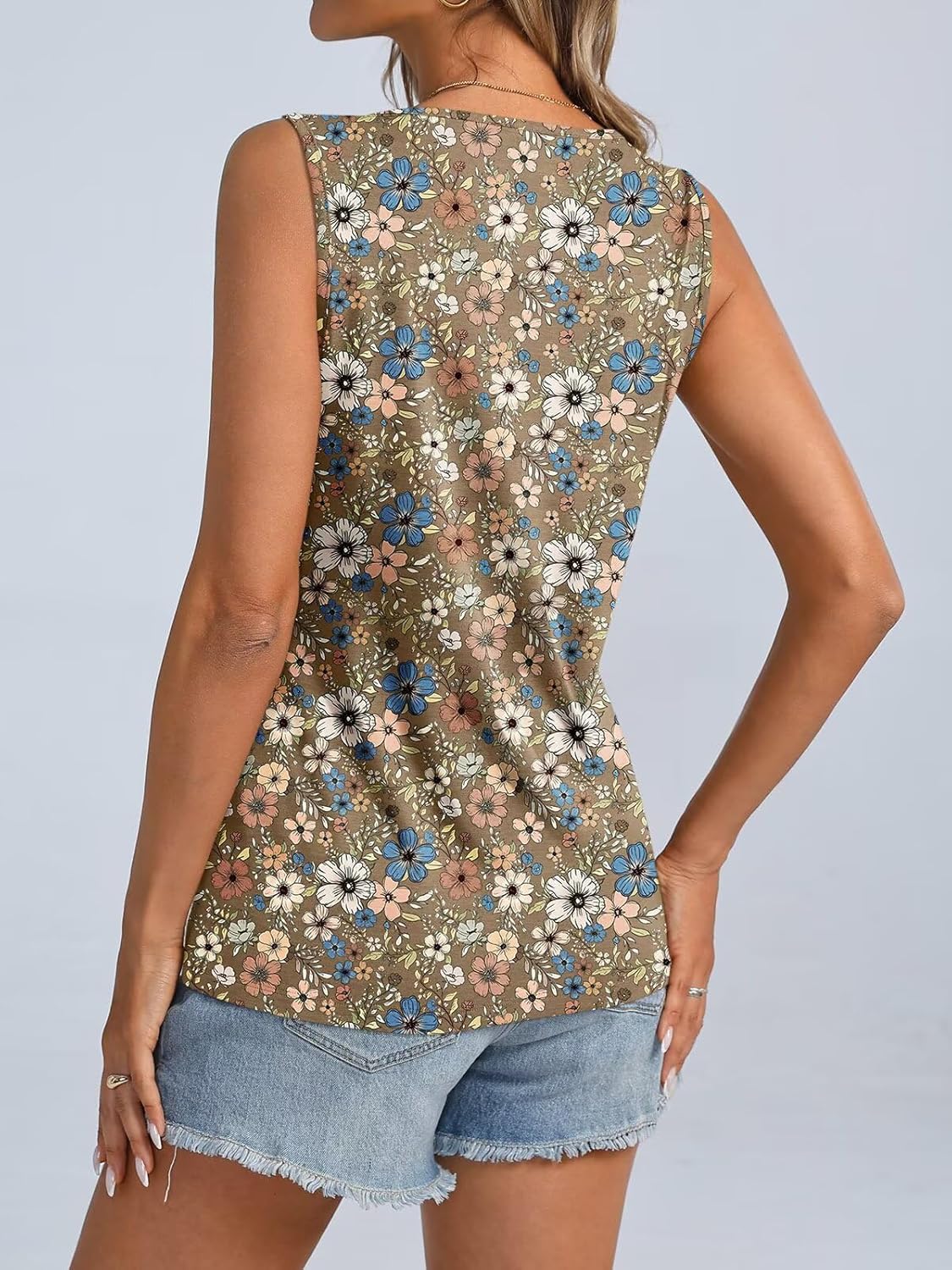 ORANDESIGNE Womens Floral Tank Tops Crewneck Sleeveless Shirts Casual Summer Loose fit Top - Image 6