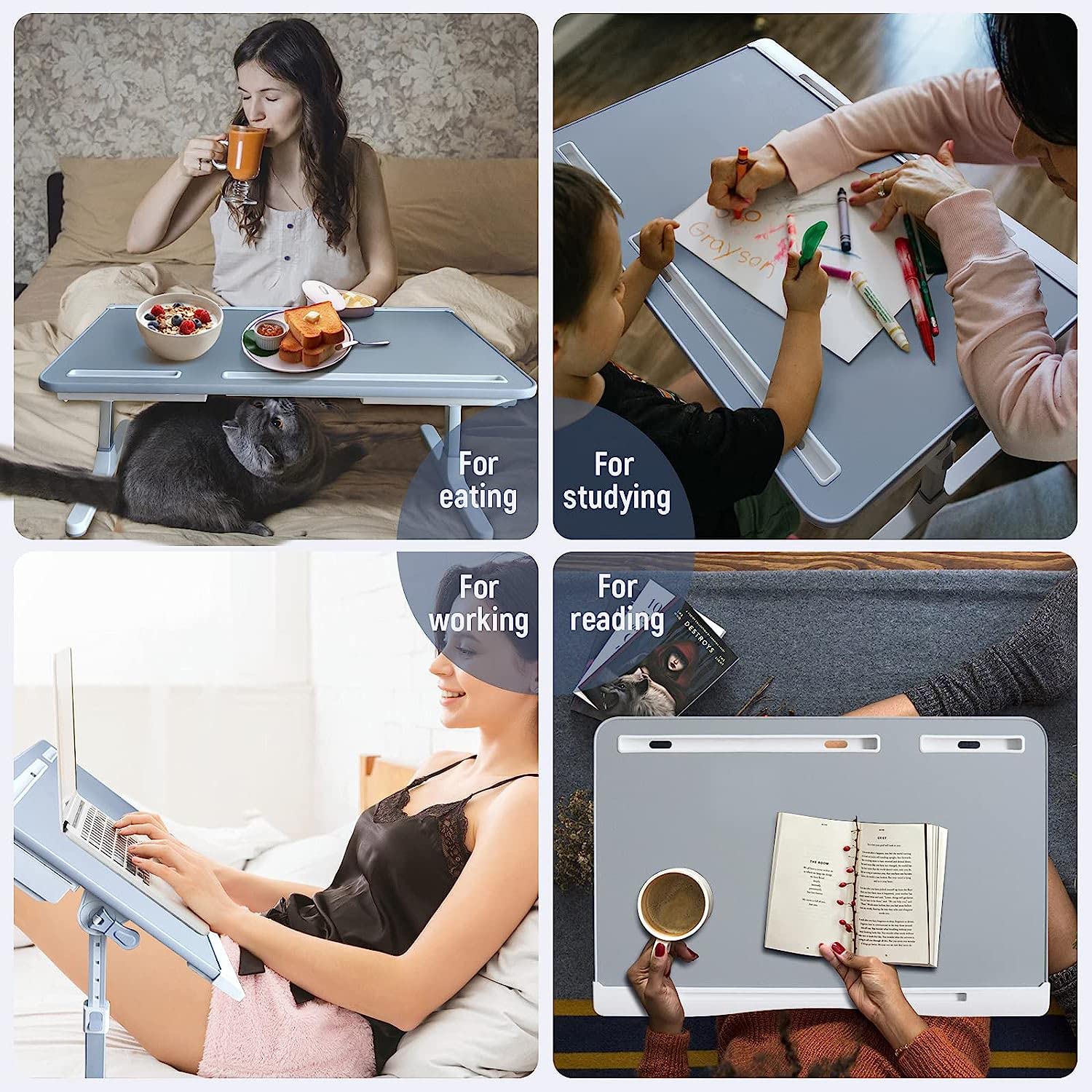 Tavolino Pieghevole Per Letto E Divano In PVC - Regolabile In Altezza E Angolo, Con Cassetto E Fermo Anti-Scivolo