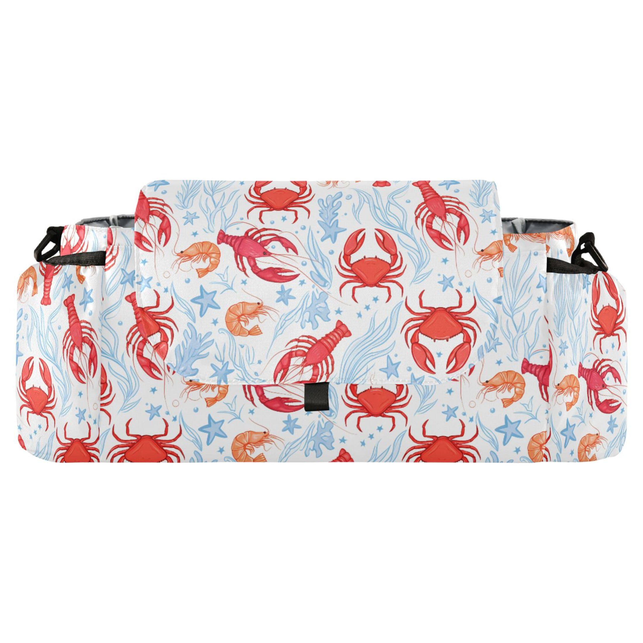 Burbuja Red Crabs Shrimps Stroller Organizer with Insulated Cup Holders, Non-Slip Stroller Caddy Universal Fits Most Strollers, Nursery Accessories