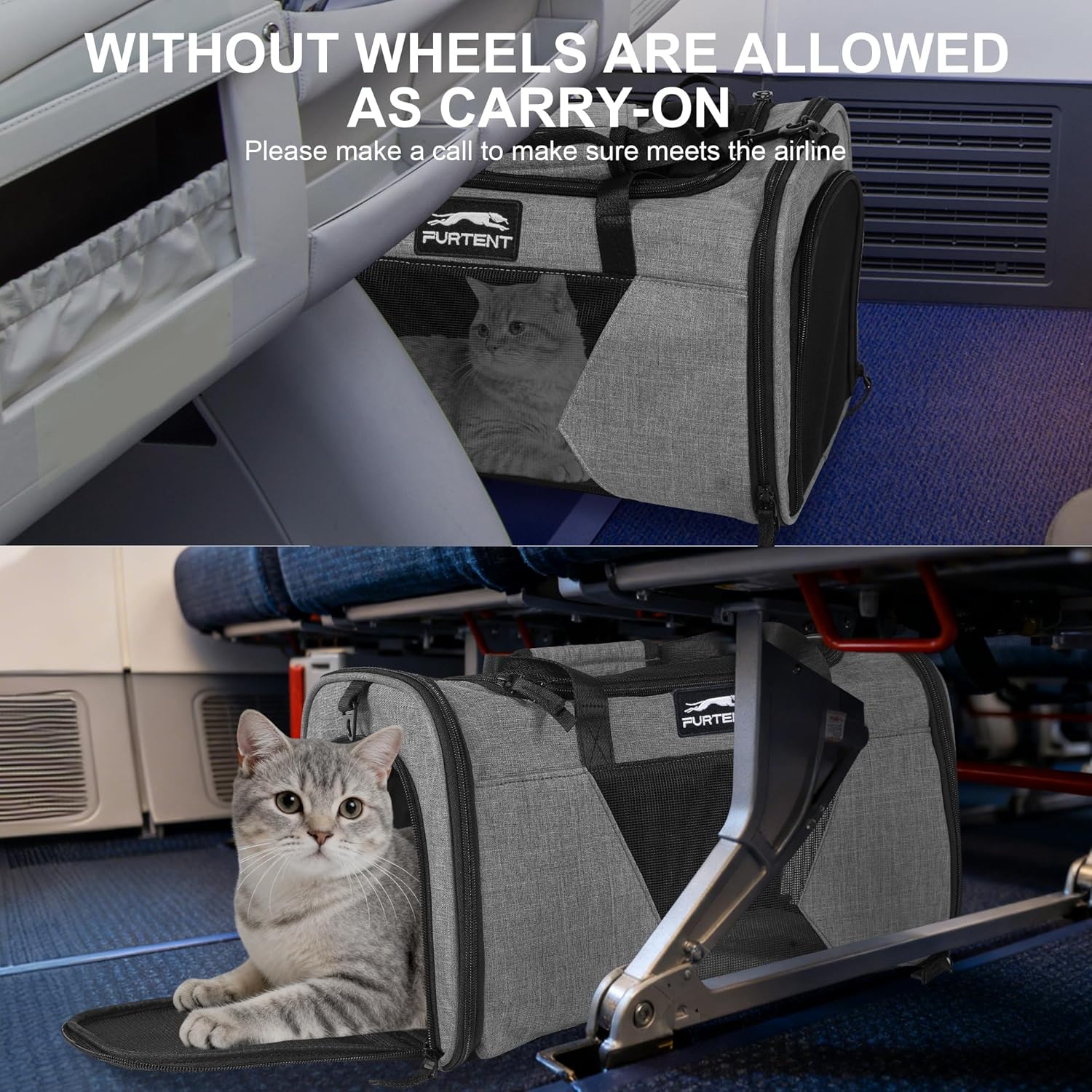 Soft Sided Cat Carrier Wheels Rolling Dog Carrier Airline Approved Pet Carrier with Wheels for Puppy and Kitten with Telescopic Handle and Trolley for Traveling Camping Vet Hiking,Grey