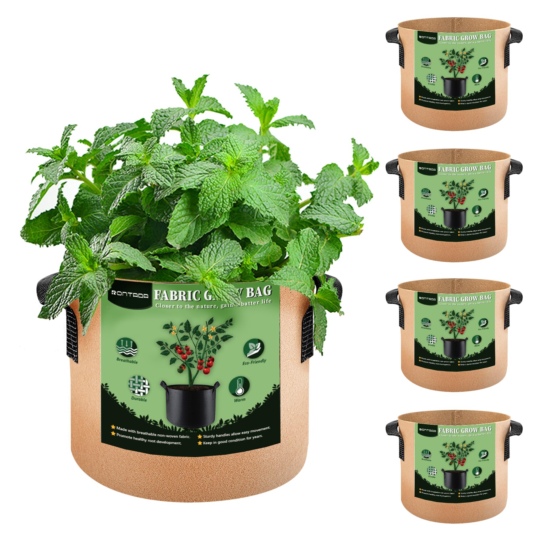 5-Pack 10 Gallon Grow Bags - 10 Gal Fabric Pots Cloth Pots Heavy Duty Nonwoven Plant Bag with Handles for Vegetable Tomato Potato Fruit Flower Garden Planting (Black) — view 8