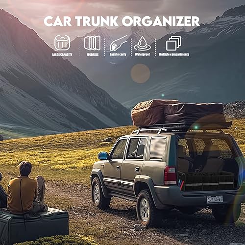 Miniatura 2 de Organizador de maletero para coche, organizador de maletero plegable con múltiples bolsillos, organizador de almacenamiento de 3 compartimentos para