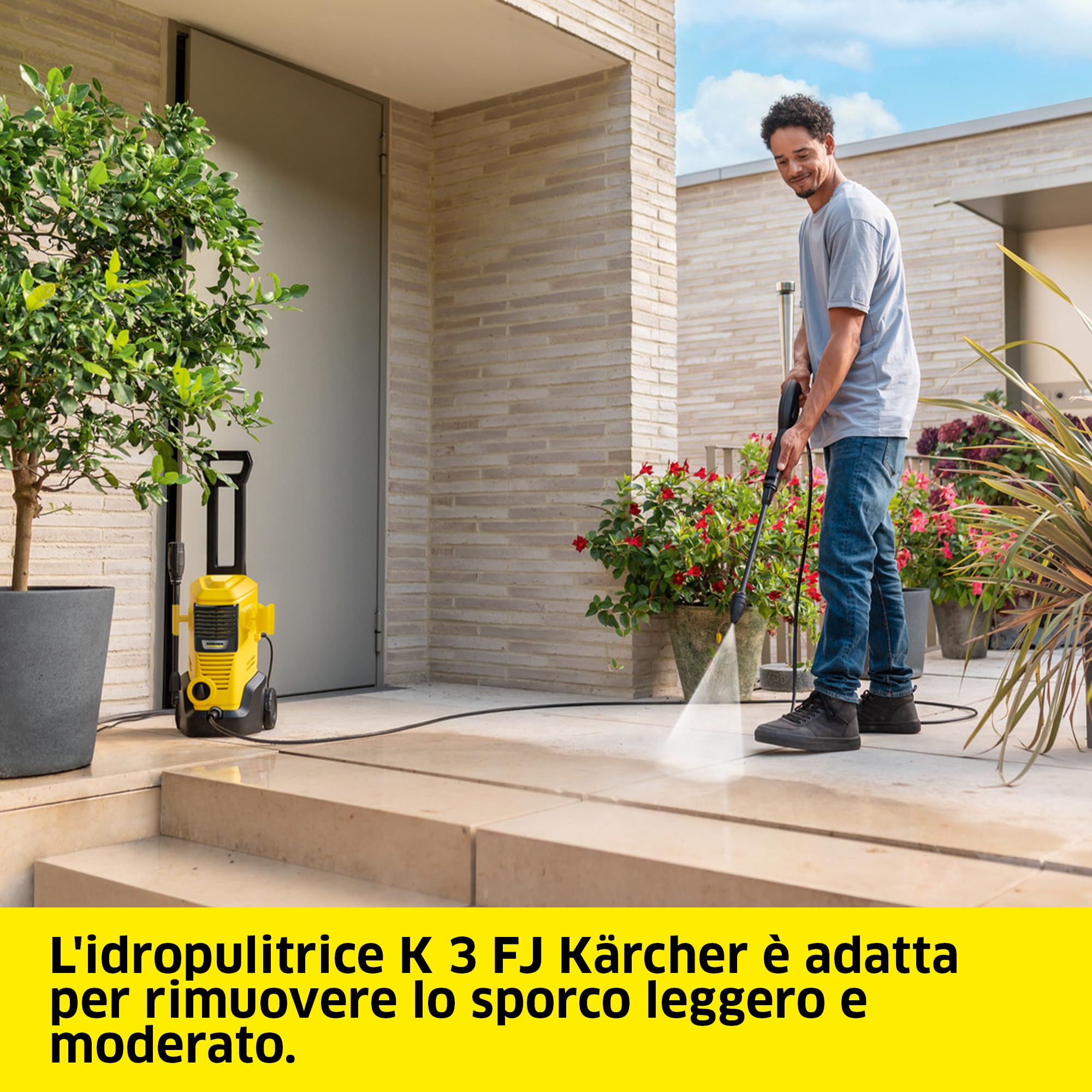 Kärcher idropulitrice K 3 FJ, max. 120 bar, 380 l/h, superficie: 25 m²/h, filtro acqua, 4,3 kg, pistola ad alta pressione, ugello rotante e per schiuma, lancia Vario Power
