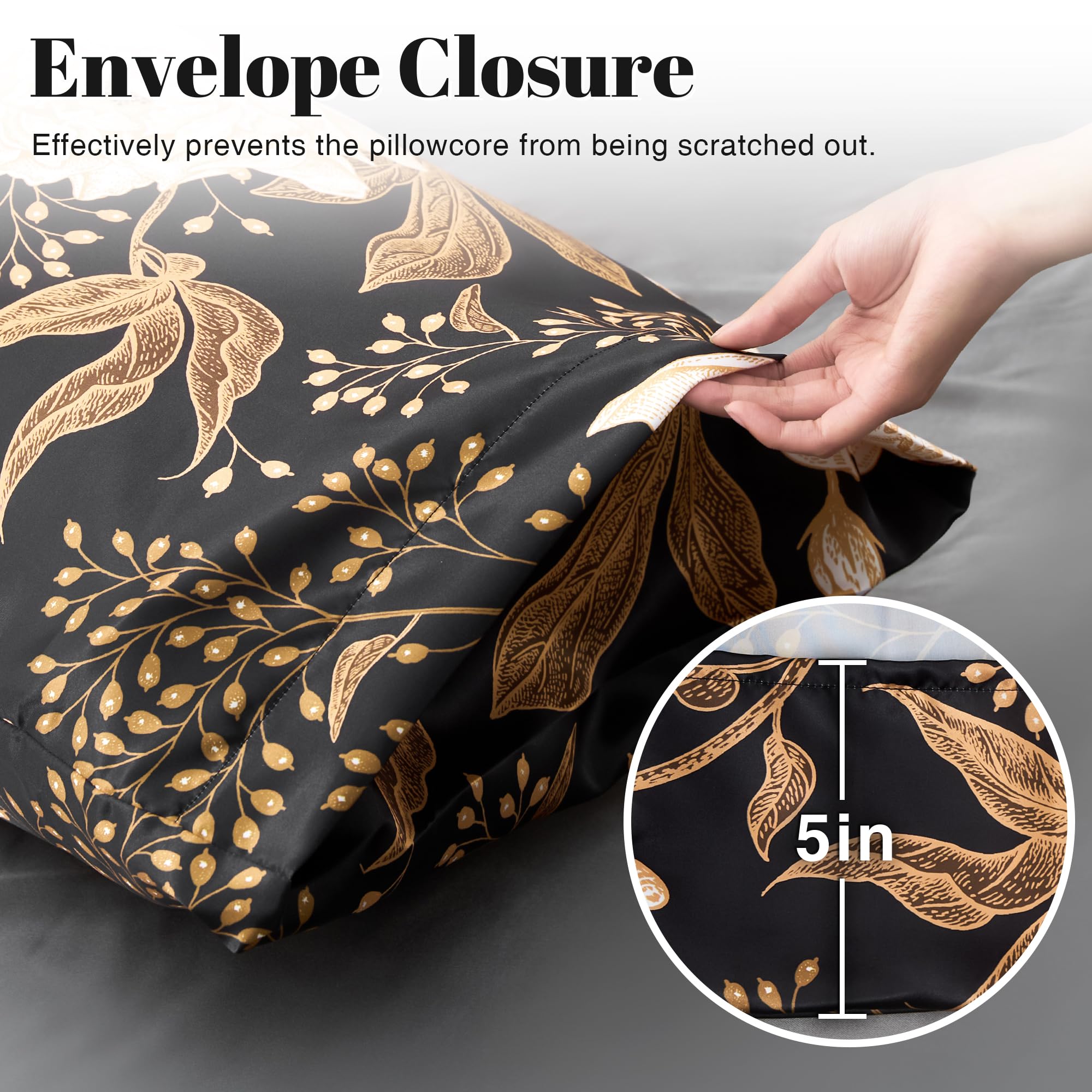EXQ Home Satin Pillowcase for Hair and Skin Queen - Black Printed Silk Pillow Cases 2 Pack 20x30 inches - Satin Pillow Cases Set of 2 with Envelope Closure, Gifts for Women Men: 05 Vintage Flower Queen(20"x30")