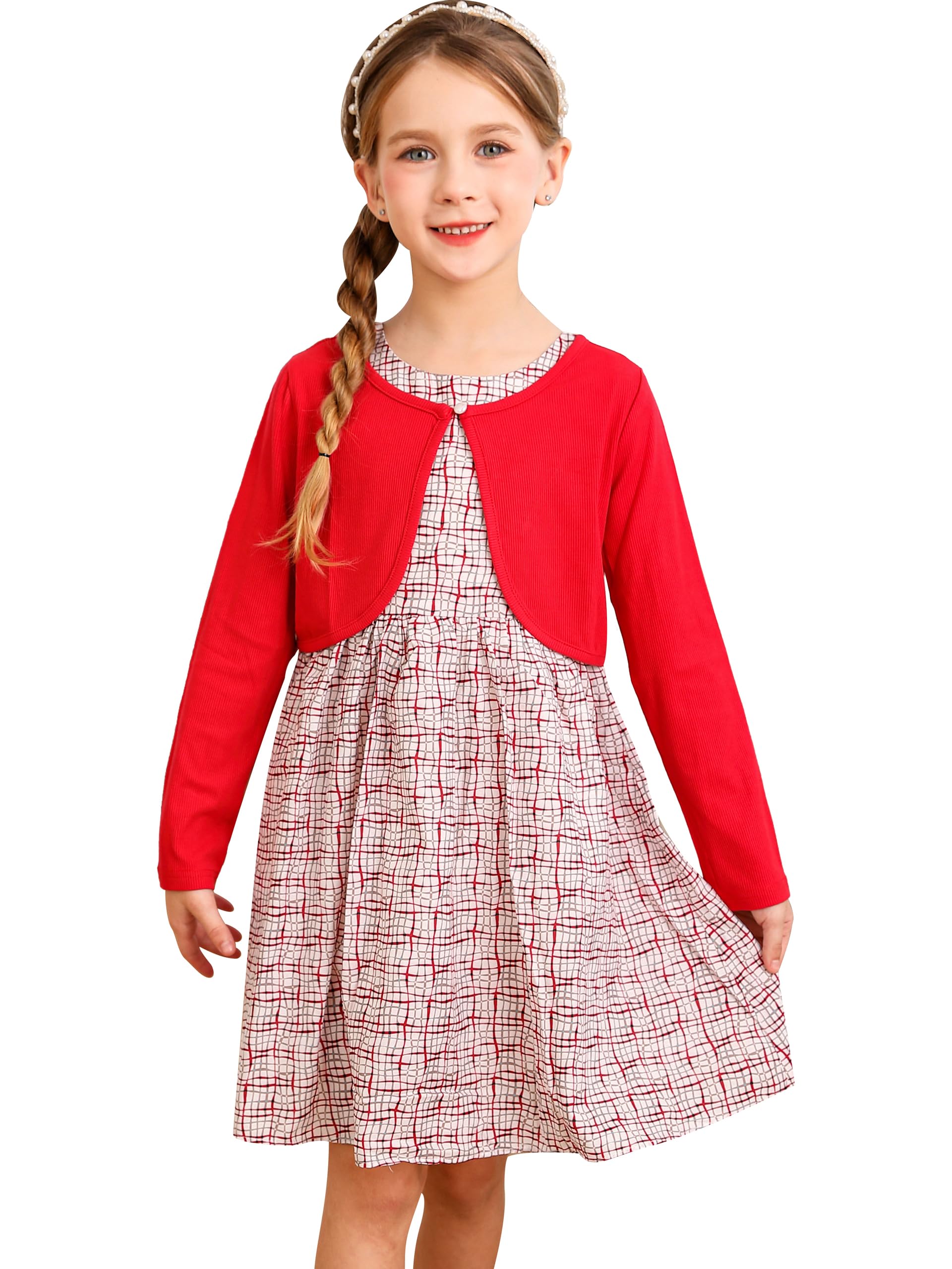 BONNY BILLY Conjunto Niña 2 Piezas Chaqueta de Punto Manga Larga + Vestido Estampado Floral Sin Mangas