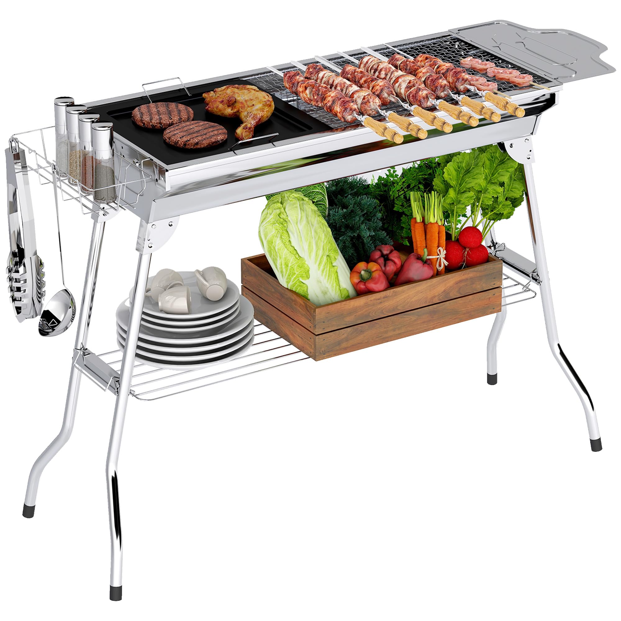 Outsunny Portable Folding Stainless Steel Charcoal BBQ Grill