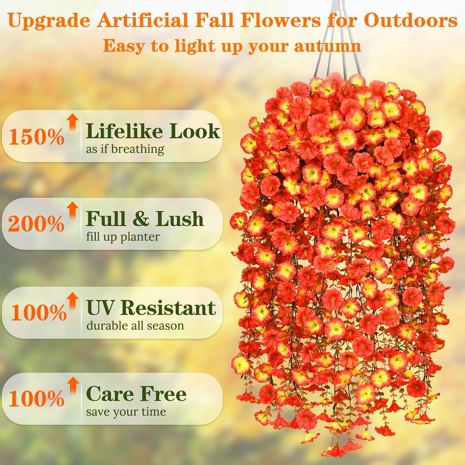 Dolicer 2 Packs Look Real Artificial Fall Flowers Mums for Outdoors, Realistic Faux Mums for Outdoor Planters, UV Resistant Fall Flowers Artificial for Decoration Front Porch (Mixed Orange) - Image 3