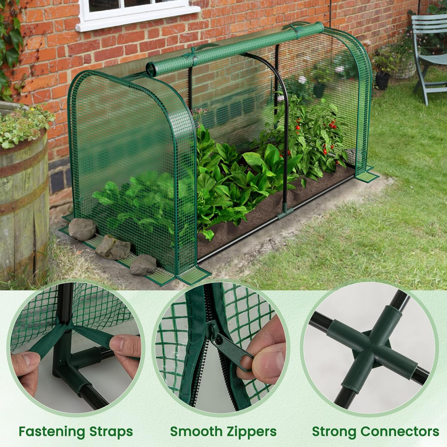 Giantex Raised Garden Bed with Cover, Wood Elevated Planter Box with Legs & Mini Greenhouse, Waterproof Sun-Protective PE Green House Cover, Outdoor Use for Fruit Vegetable Flower Herb (Green+Natural)