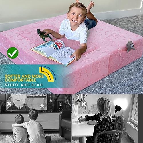 Miniatura 56 de MeMoreCool Sofá modular para niños, sofá convertible suave para niños, silla de espuma de felpa plegable gris para diversión en la sala de juegos de