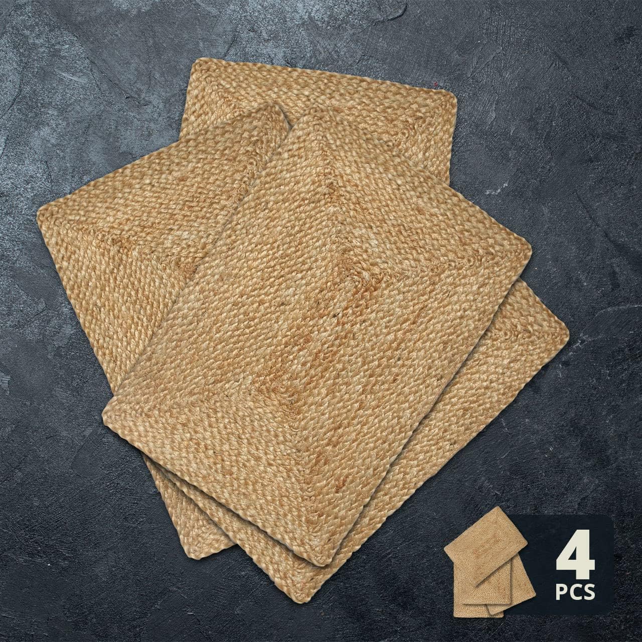 Revive Natural Jute Placemats Set of 4 – 17 x 12 inches Rectangular Braided Table Mats with 42 x 13 inches Table Runner, Heat Resistant, Reusable Handmade Eco-Friendly Tablemats for Dinning Table