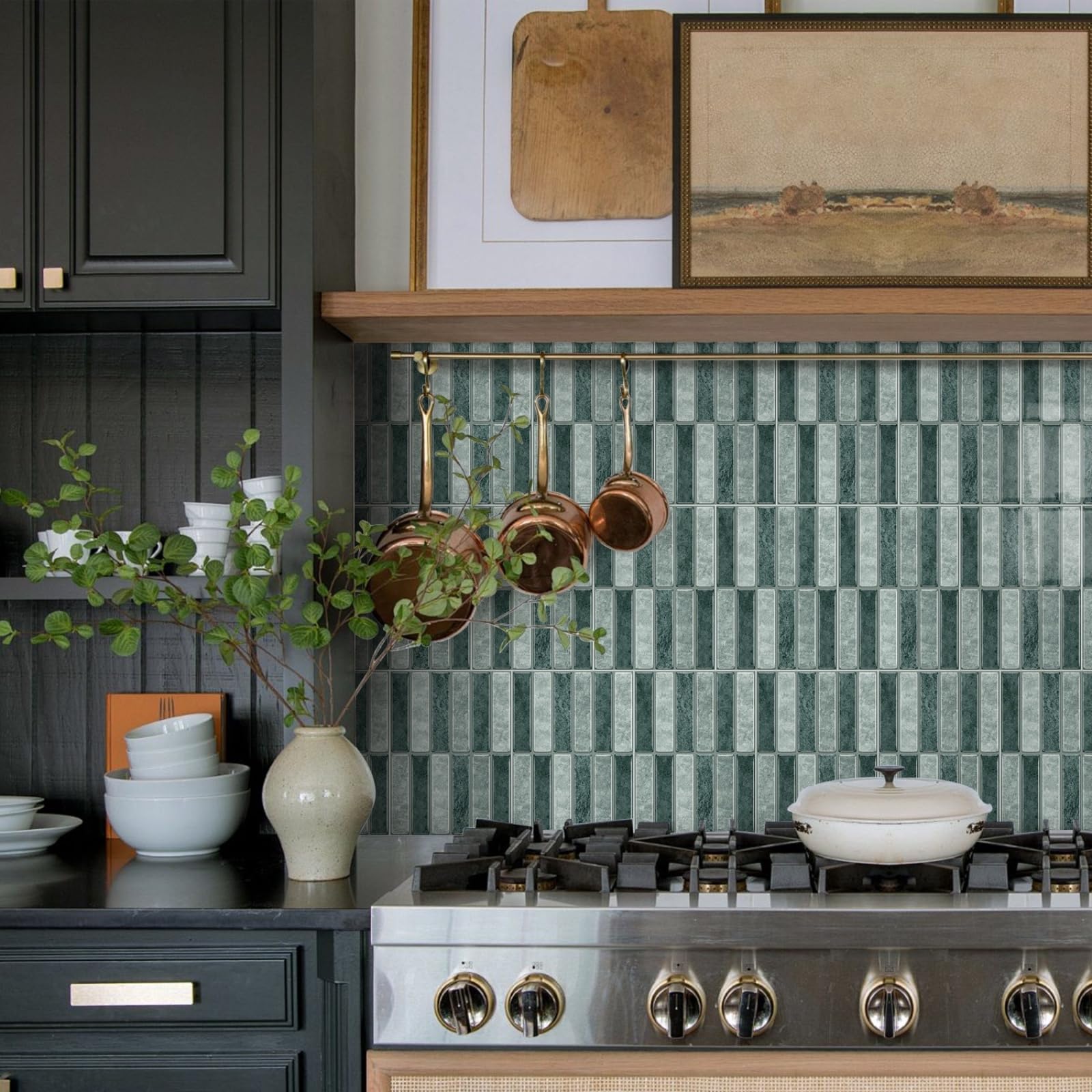 Stick on Kitchen Tiles 17x23 cm Retro Blue Brick Peel and Wall Waterproof PVC for Fireplace Surround Furniture Decoration Tile Stickers Backsplash 10 Pcs