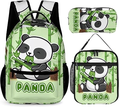 Panda Backpack with Lunch Bag & Pencil Case, 17 in Bookbag Set
