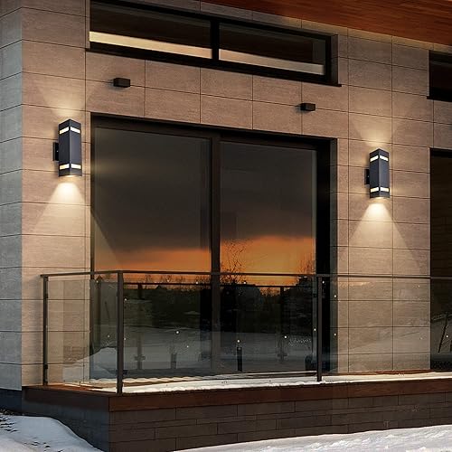 Miniatura 2 de CnengSthy Luces de pared modernas de aluminio para exteriores, lámpara de pared cilíndrica cuadrada, farol de pared para porche, color arena