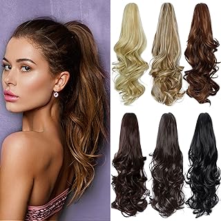 PARXITN Ponytail Extension 40 cm de largo ondulado con clip en postizo sintético, coleta de caballo trenza, mezcla de color marrón rojizo
