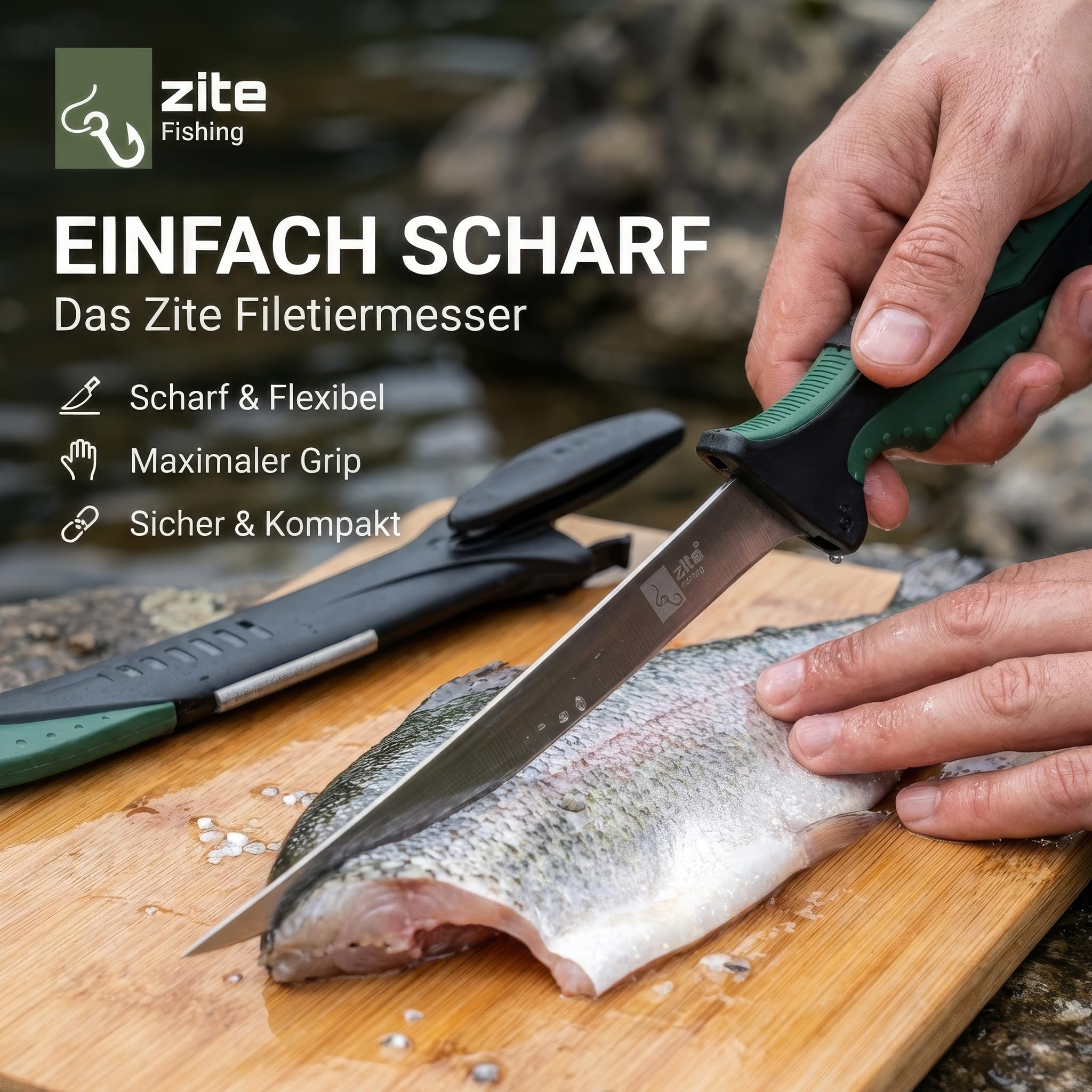 Zite Cuchillo para filetear Fishing 20 cm Hoja Afilada Mango Goma Antideslizante Funda Plástico